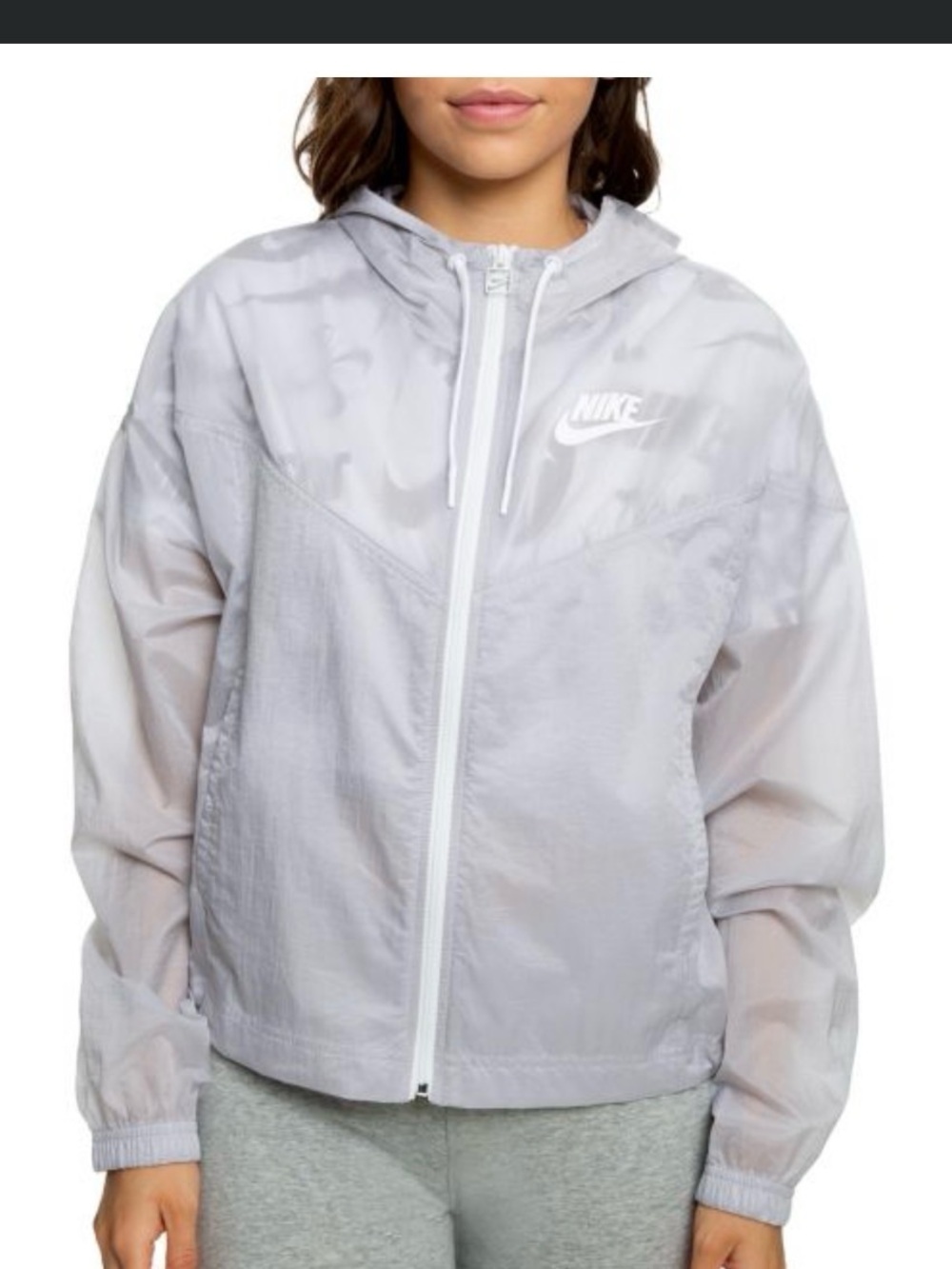Nike Women’s Light Gray Hooded Bomber Windbreaker Jacket